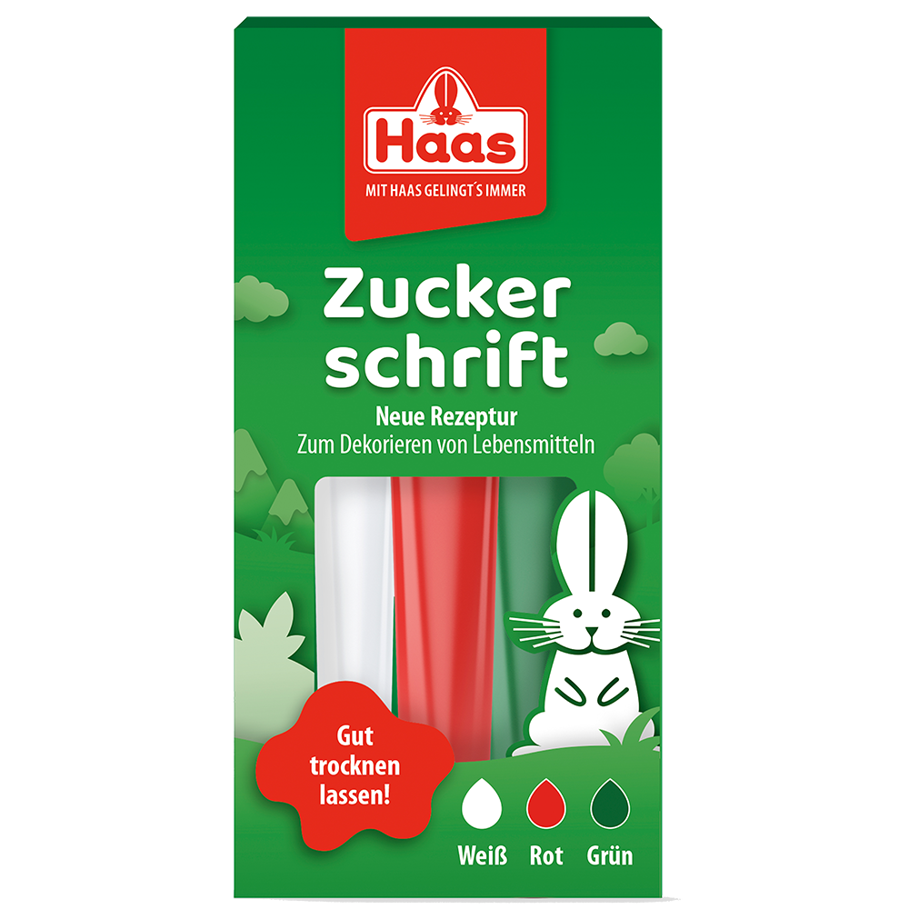 Haas Zuckerschrift Weiß - Rot - Grün